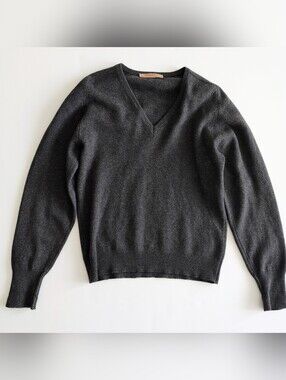 Vintage Jaeger Charcoal V-Neck Lambswool Sweater Size 36